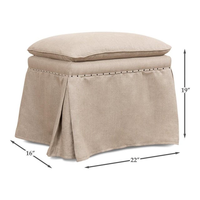Beige Skirted Linen Ottomans, Beige on Natural Oak, Sets of 2 For Sale - Image 8 of 8