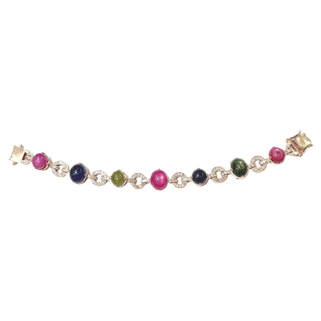 Bochic "Capri" Ruby & Multi Color Sapphire Bracelet Set In 18K Gold & Silver For Sale - Image 17 of 18