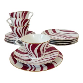 Mid 20th Century Noritake Zebra Teacup Trio - Service for 4 For Sale