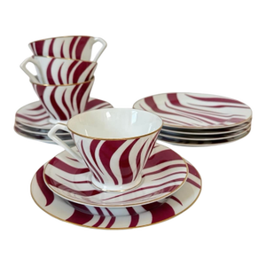 Mid 20th Century Noritake Zebra Teacup Trio - Service for 4