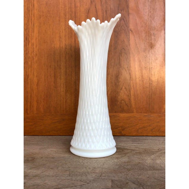 Vintage Mid-Century Modern Milk Glass Swung Glass Stretch Vase. For Sale - Image 9 of 9