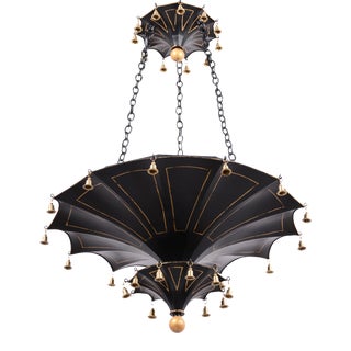 Vintage Three-Layer Umbrella. Black/Gold. Chandelier With Bells For Sale