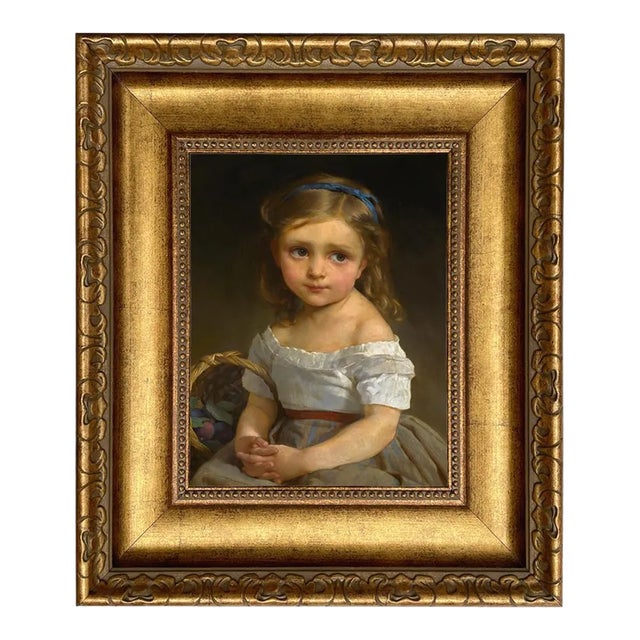 Little Girl With Basket of Plums Framed 8x10" Oil Painting Print on Canvas For Sale