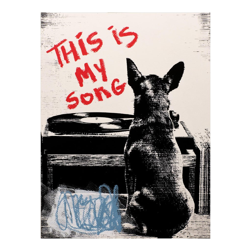This Is My Song- Humorous Text With Dog on Hand Embellished Giclee ...