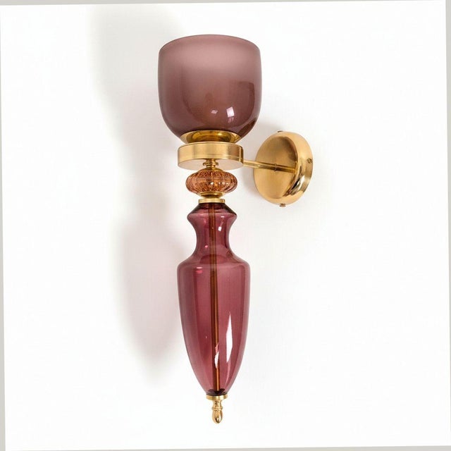 1990s Burgundy Murano Glass Sconces - a Pair For Sale In Dallas - Image 6 of 12