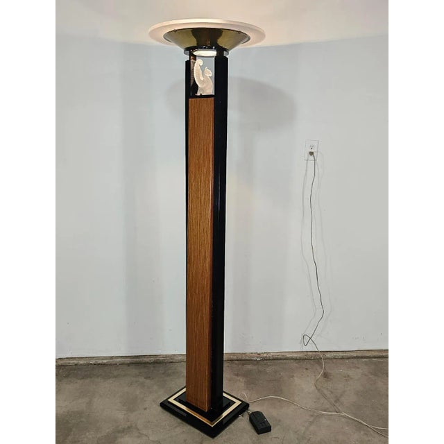 1980s Charles Hollis Jones Lucite Attributed Wood Brass Floor Lamp Torchiere " Pegasus" For Sale - Image 9 of 12