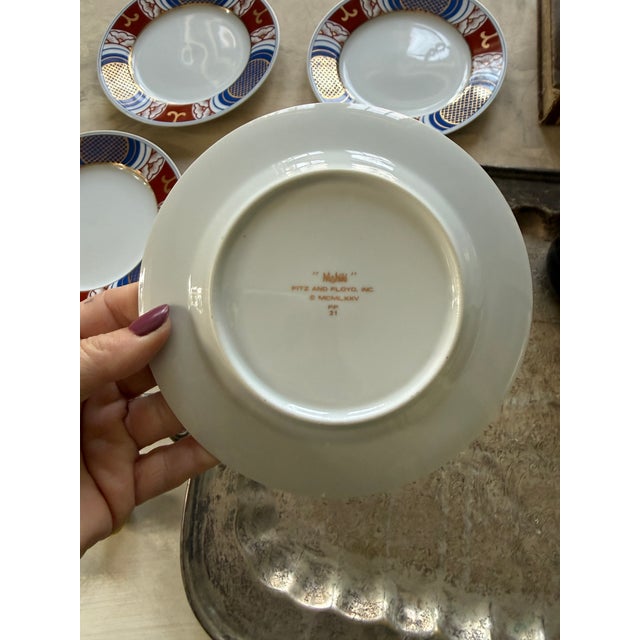 Ceramic Vintage Fitz and Floyd 1975 Mishiki Plates 6.5 Inch Blue Oxblood Red Gold Vintage Japan - Set of 4 For Sale - Image 7 of 10