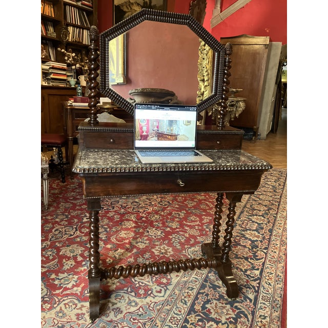 Victorian Dressing Table in Mahogany with Black Marble Top and Mercury Mirror Glass, 1890s For Sale - Image 11 of 12