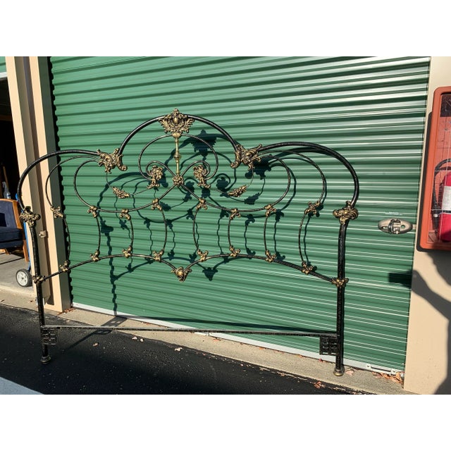 1980s Vintage Elliott’s Design Black Enameled Iron and Brass King Size Headboard For Sale - Image 12 of 12