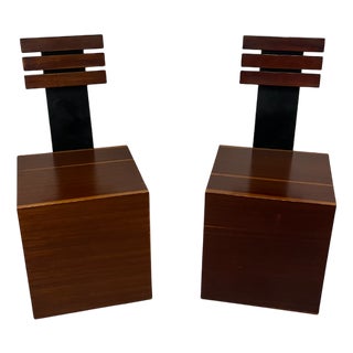 Set of Cubic-Shaped Iroko Wood and Metal Armchairs, 1980s For Sale