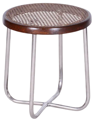 Bauhaus Stool in Chrome & Rattan attributed to Robert Slezák, Czech, 1930s