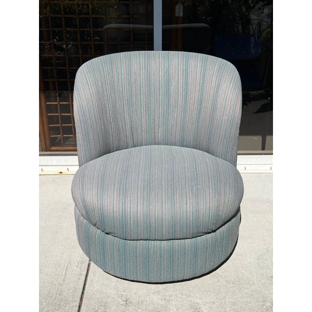 Blue Postmodern Chair With a Matching Crescent-Shaped Ottoman From 80's For Sale - Image 8 of 8