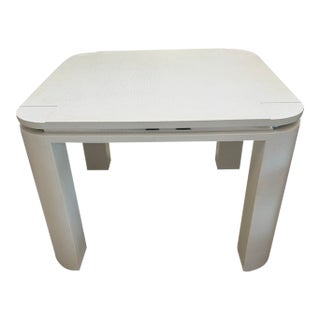 Very Heavy Vintage Modern White Rafia Gaming Card Table Style and Quality of Karl Springer For Sale