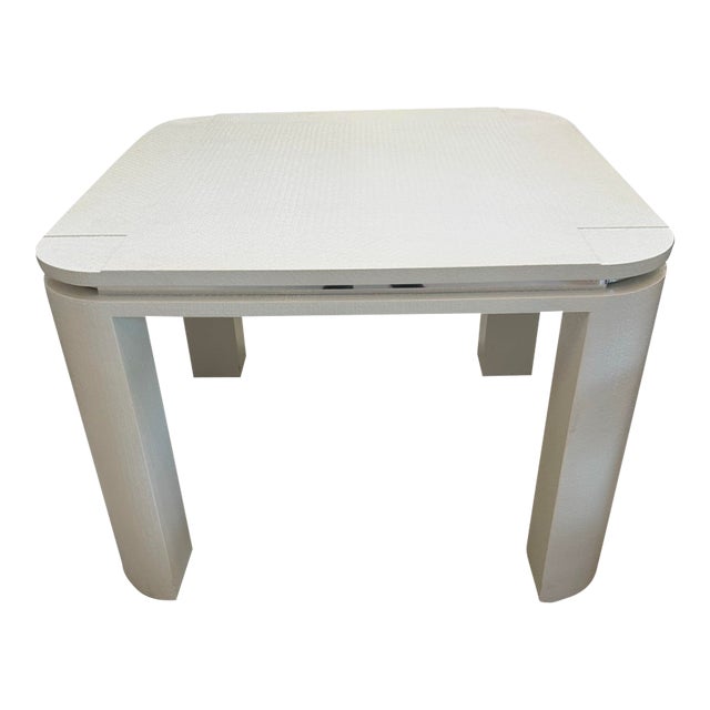 Very Heavy Vintage Modern White Rafia Gaming Card Table Style and Quality of Karl Springer For Sale