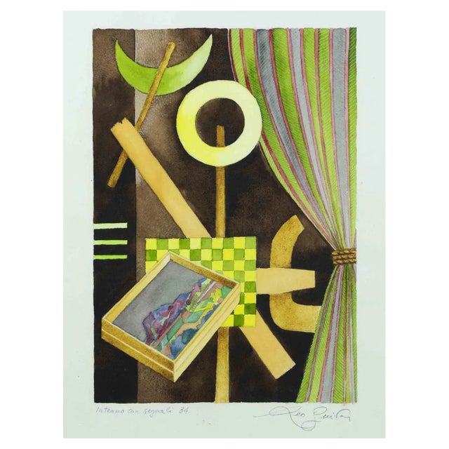 Leo Guida, Interno con segnali 34, Watercolor on Paper, 1970s For Sale
