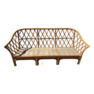 Vintage Coastal Rattan Sofa With Hand-Lashed Leather Bindings (No Cushion) For Sale