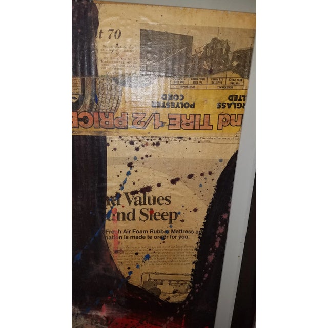 Wonderful 60s abstract collage signed lower left Breslin. Delaware framing label on reverse. Simple black modernist frame...