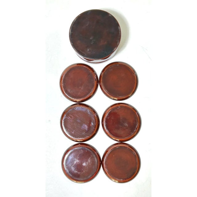 1950s Chinoiserie Lacquer Coaster Set - Vintage Asian Scenic Barware Coasters With Box - Mid Century Entertaining Decor For Sale - Image 10 of 10