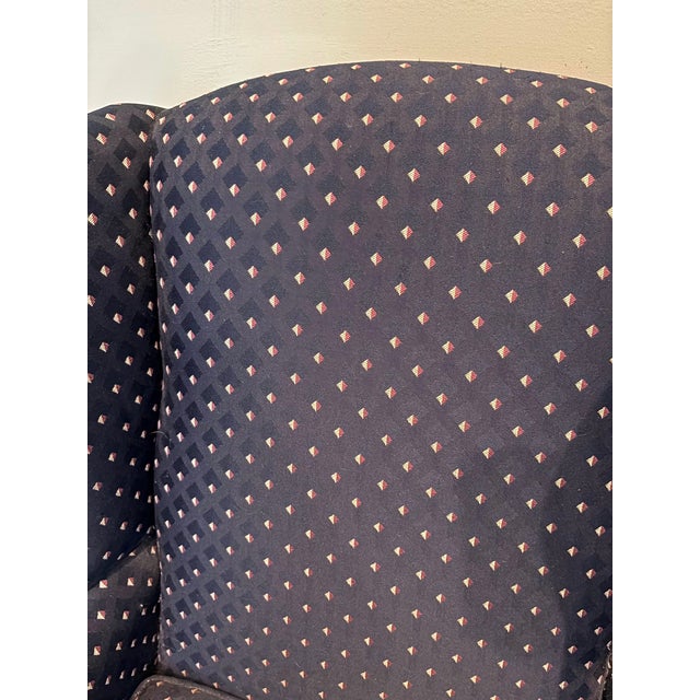 1960s Navy Diamond-Print Wingback Chair For Sale - Image 5 of 5