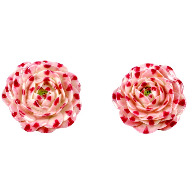 Ceramic Pair of Trompe l'Oeil Flower Earrings in Porcelain and Silver - Didier Gardillou For Sale - Image 7 of 7