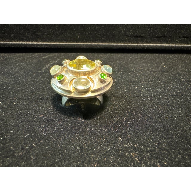 Large Creative Artist Ring in Silver and Topaz, 1990s, in Very Good conditions. Designed 1990 to 1999