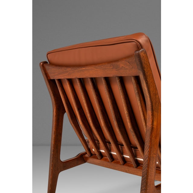 Restored Danish Modern Model 596 Lounge Chair in Beech & Leather Attributed to Lawrence Peabody & Ib Kofod Larsen for Selig, Denmark, C. 1950's For Sale - Image 16 of 18