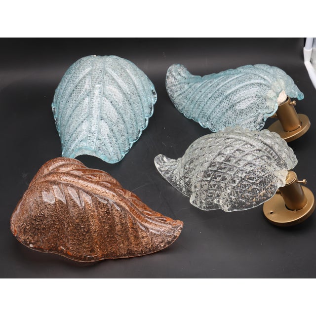 Set of 2 Wall Light Blu Colour Murano Glass Leave by Barovier E Toso, 1950s For Sale - Image 15 of 15