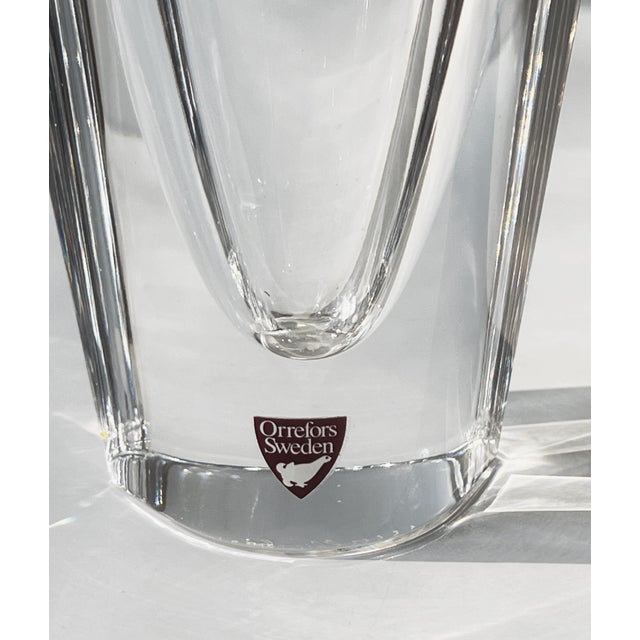 Mid-Century Modern Vintage Heavy Crystal Orrefors Marin Vase by Jan Johansson 6 3/4" Tall Signed For Sale - Image 3 of 8