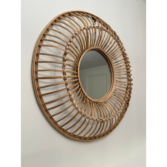 Vintage Monumental Coastal Rattan Round Wall Mirror For Sale In Houston - Image 6 of 12