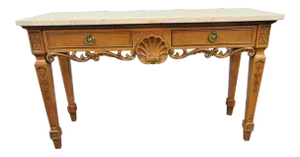 Century Furniture Cherry Shell Carved Marble Top Console Table