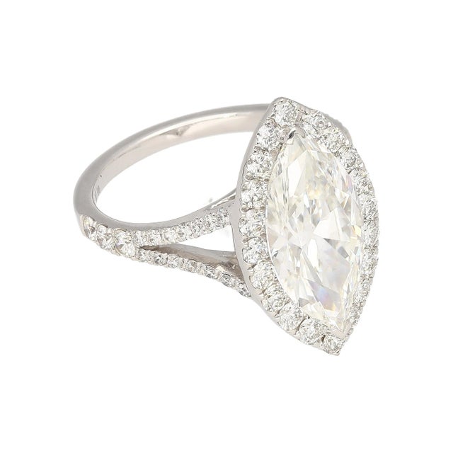 3.22 Carat Marquise Cut G Vs1 Gia Certified Diamond Halo Pave 18k Ring For Sale - Image 4 of 12
