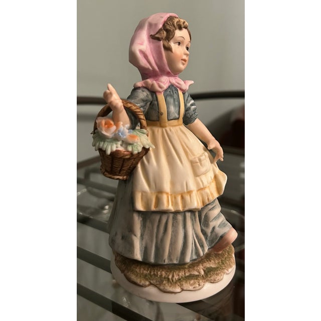 Traditional 1960s Lefton Kw4243 Hand Painted Peasant Girl With Flower Basket Figurine For Sale - Image 3 of 5