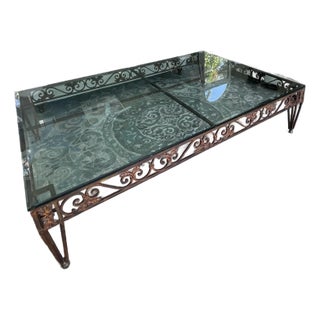 1980s Estate Sized Iron and Glass Coffee Table For Sale