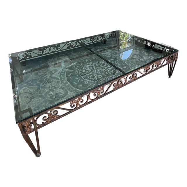 1980s Estate Sized Iron and Glass Coffee Table For Sale