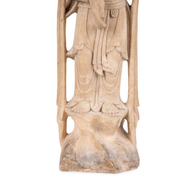 Mid 20th Century Vintage Southeast Asian Carved Stone Figure of Bodhisattva Guanyin For Sale - Image 5 of 8