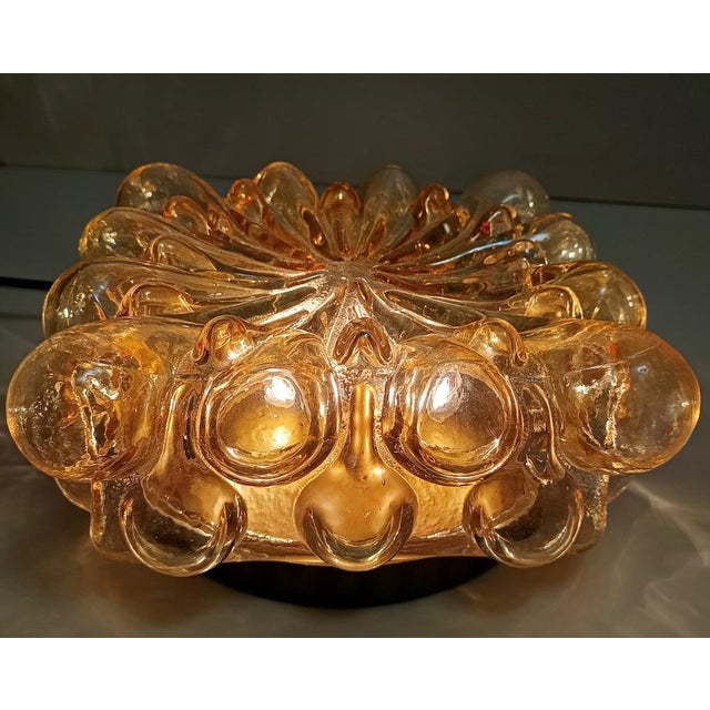 Metal Ceiling Light in Amber Glass and Gold Varnished Metal by Helena Tynell, 1970s For Sale - Image 7 of 11