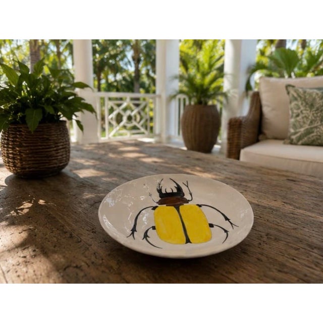 Vintage Hand-Painted Ceramic Hercules Beetle Decorative Plate For Sale - Image 12 of 12