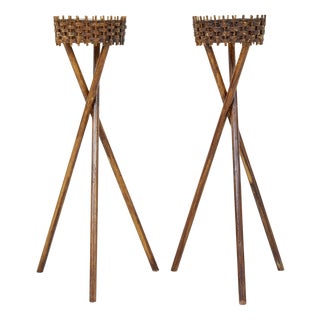 Mid-Century Woven Plant Stands, 1950, Set of 2 For Sale