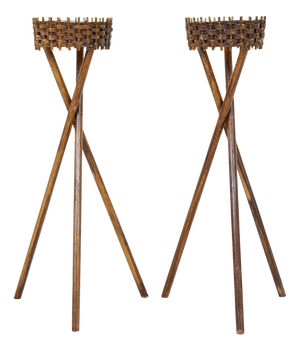 Mid-Century Woven Plant Stands, 1950, Set of 2