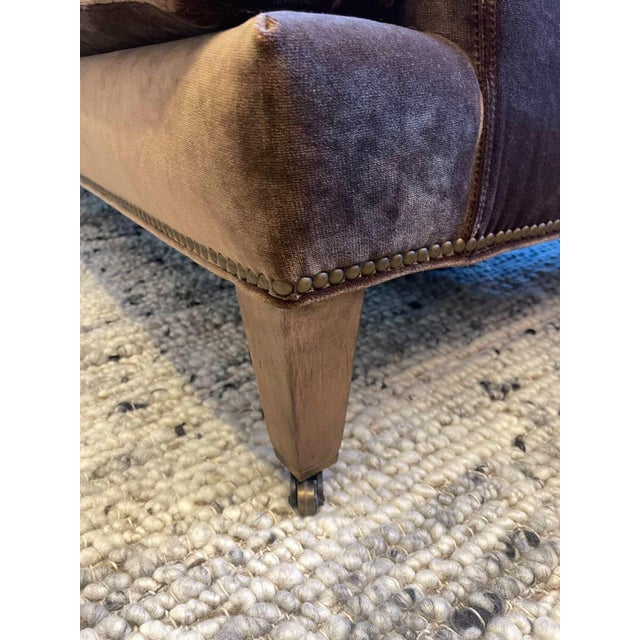 Brown Two Seater Brown Velvet Sofa With Casters For Sale - Image 8 of 10