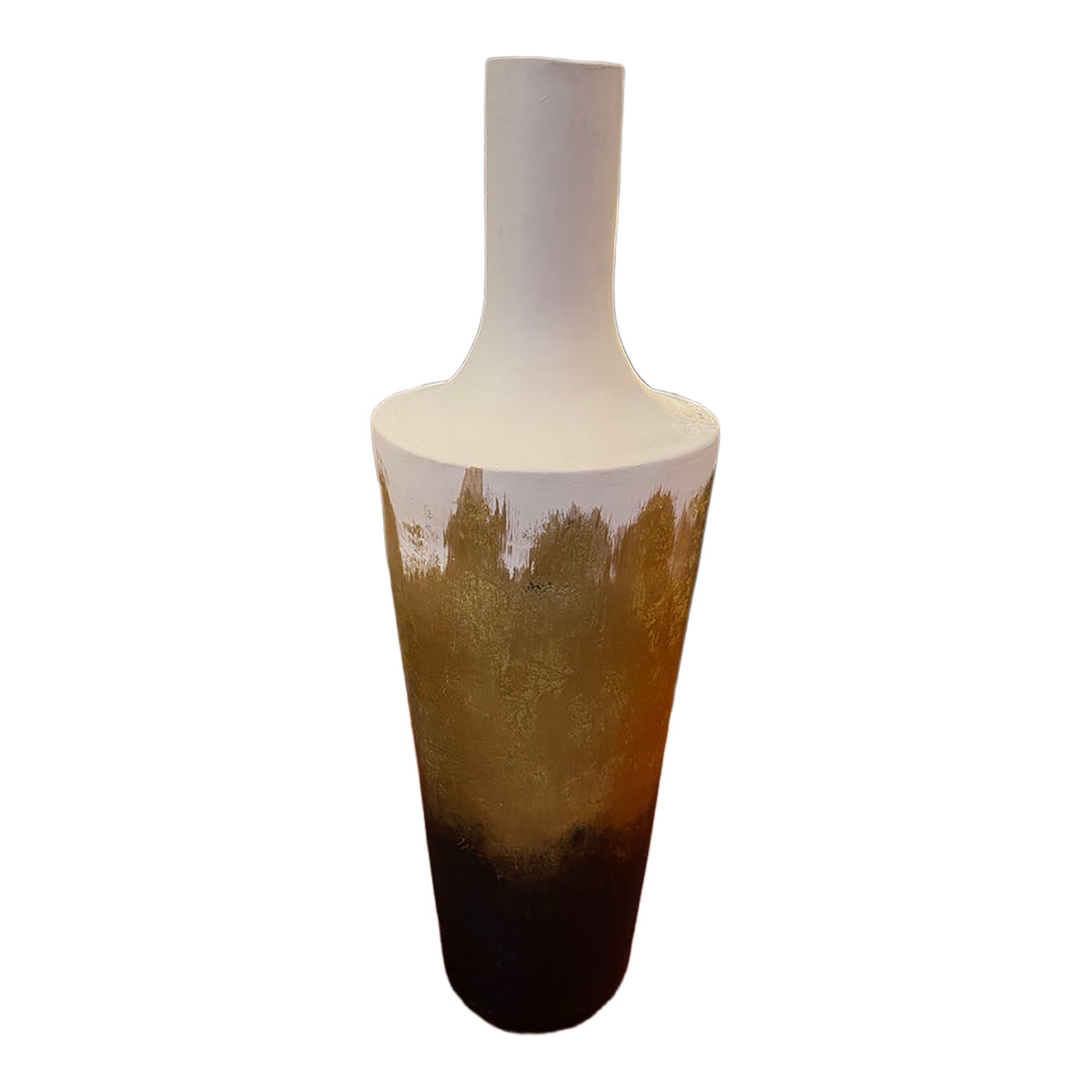 Tall Gold Brown and White Plaster Vessel | Chairish