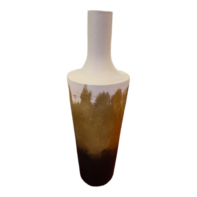 Tall Gold Brown and White Plaster Vessel For Sale