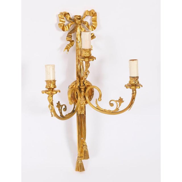 Antique 19th Century Ormolu 3-Branch Wall Sconces, Set of 4 For Sale - Image 4 of 11