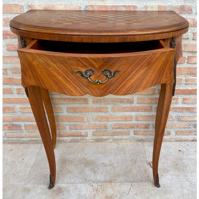 French Demi Lune Folding Card or Console Table with Baize Top, 1900s For Sale - Image 9 of 18