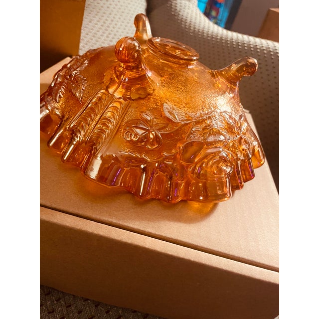 1960s Vintage (Marked) “Imperial” Orange/Rose Gold Iridescent Tri-Foot Serving Dish For Sale - Image 5 of 5