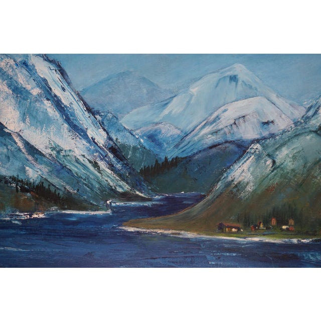 1960s Mid Century Fjord in Norway Landscape Impressionist Blues by Lucette Barth For Sale - Image 5 of 7