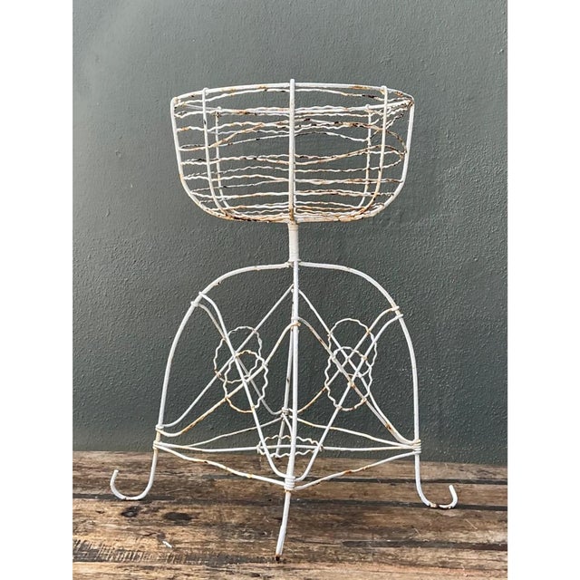 Mid 20th Century Vintage Distressed White Wire Plant Stand For Sale - Image 5 of 12