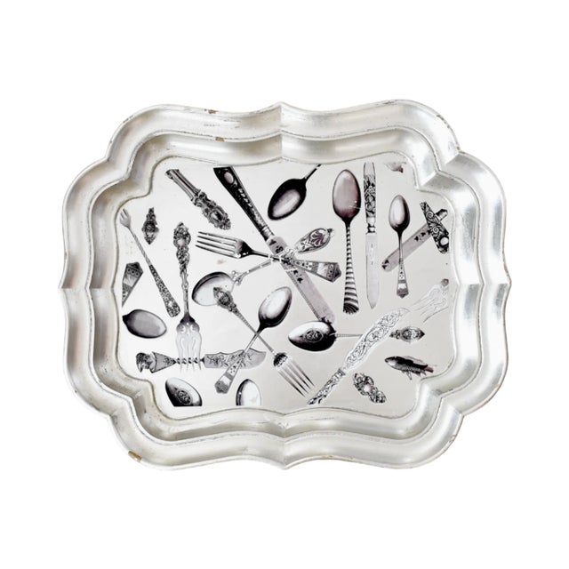 Paint Vintage Silver Decoupage Tray For Sale - Image 7 of 7