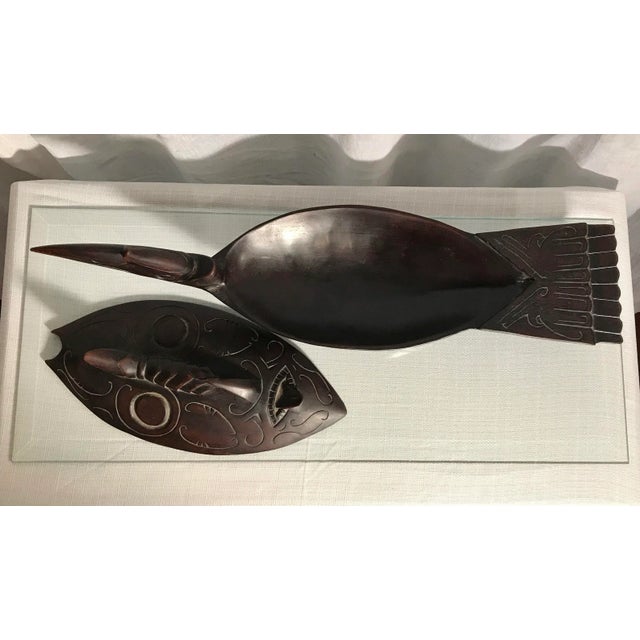 Vintage African Ceremonial Tropical Bird Artisan Box With Tribal Mask Lid For Sale - Image 4 of 8