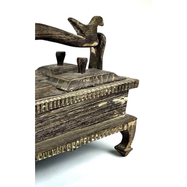 Greige 1900s Asian Hand Carved Wood Spice Box For Sale - Image 8 of 11
